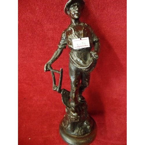 1 - PAIR OF ANTIQUE FRENCH SPELTER FIGURES DEPICTING THE SEASONS & AGRICULTURE - 22CM
