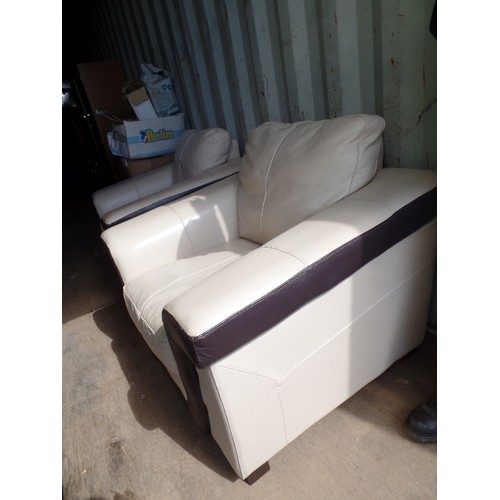 545 - CONTEMPORARY WHITE AND BROWN LEATHER 3 PIECE SUITE