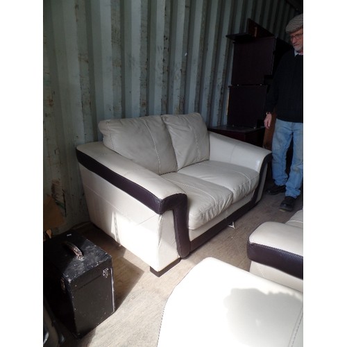 545 - CONTEMPORARY WHITE AND BROWN LEATHER 3 PIECE SUITE