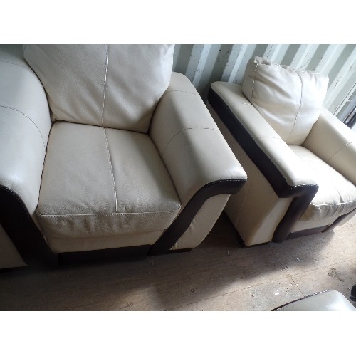 545 - CONTEMPORARY WHITE AND BROWN LEATHER 3 PIECE SUITE