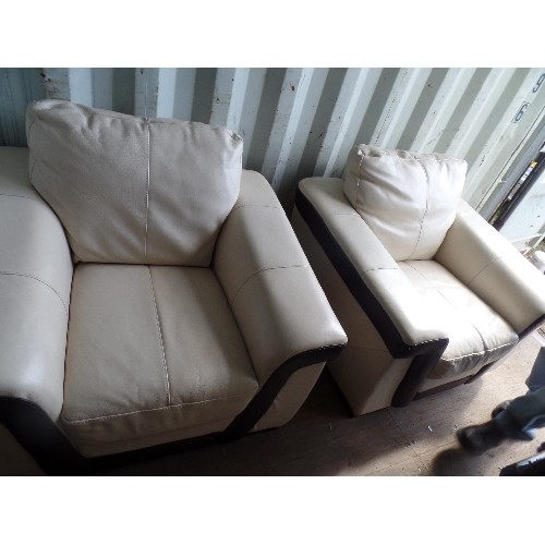 545 - CONTEMPORARY WHITE AND BROWN LEATHER 3 PIECE SUITE