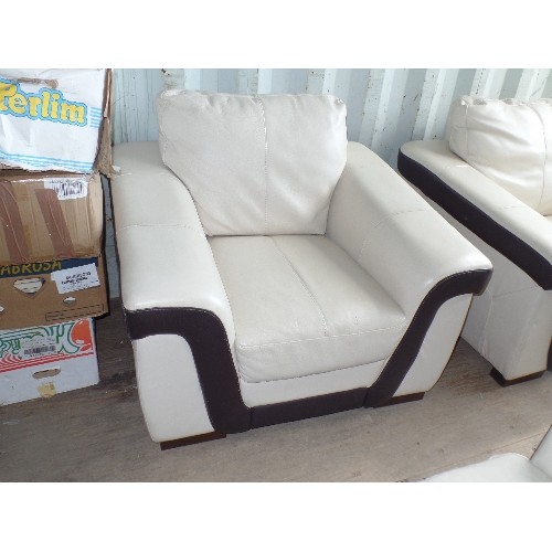 545 - CONTEMPORARY WHITE AND BROWN LEATHER 3 PIECE SUITE