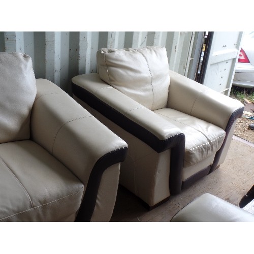 545 - CONTEMPORARY WHITE AND BROWN LEATHER 3 PIECE SUITE