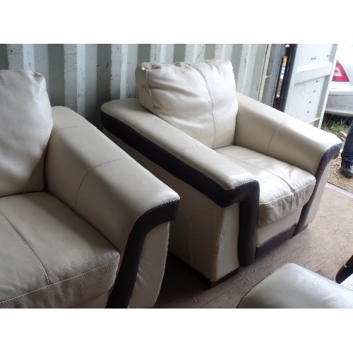 545 - CONTEMPORARY WHITE AND BROWN LEATHER 3 PIECE SUITE