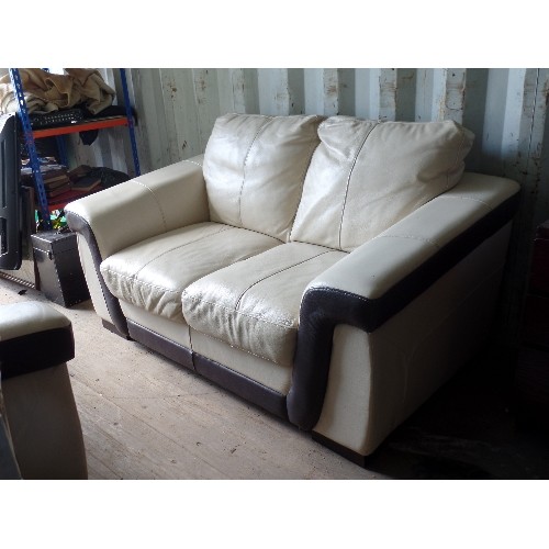 545 - CONTEMPORARY WHITE AND BROWN LEATHER 3 PIECE SUITE