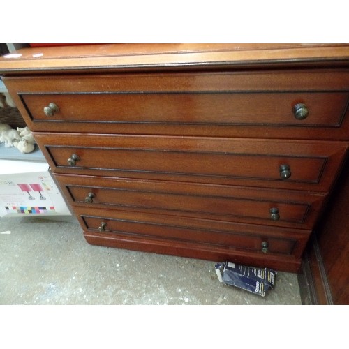 456 - MAHOGANY 4 DRAWER CHEST OF DRAWERS WITH BLACK TRIM AND BRASS KNOBS