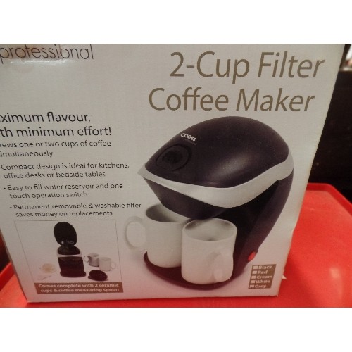 458 - COOKS PROFESSIONAL ELECTRIC 2 CUP FILTER COFFEE MAKER IN BOX - NO CUPS