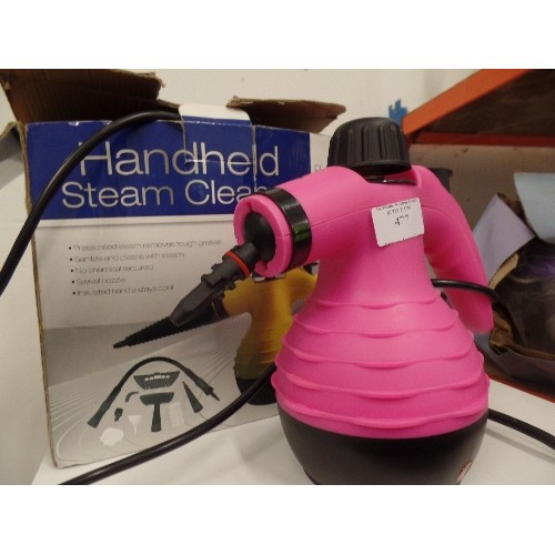 477 - ELPINE HANDHELD STEAM CLEANER IN PINK WITH BOX