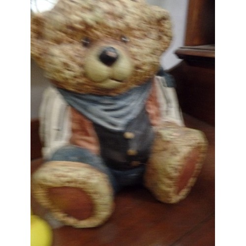 491 - CERAMIC TEDDY BEAR MONEY BANK AND A PIRATE TREASURE CHEST MONEY BOX