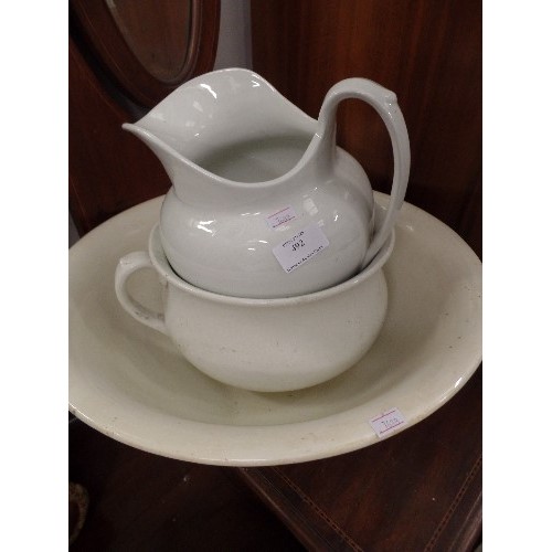 492 - WHITE CERAMIC JUG AND BOWL SET WITH  CHAMBER POT