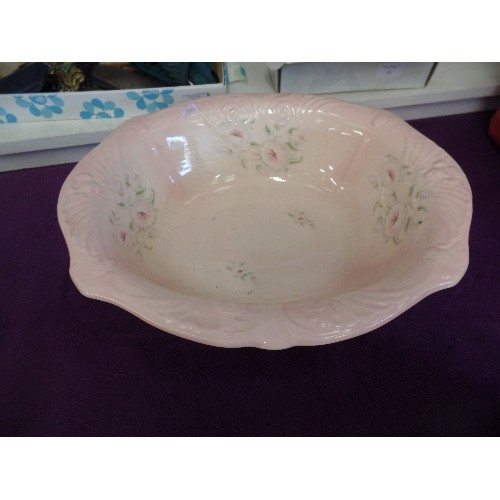 86 - LARGE WASH JUG AND BASIN STAFFORDSHIRE, ORNATE PINK FLORAL DETAIL