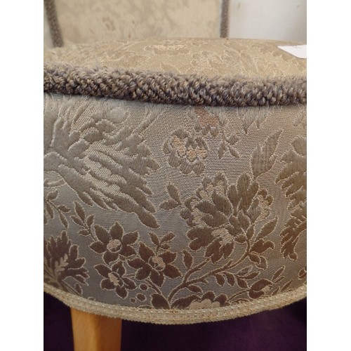 91 - BEDROOM CHAIR IN DULL GOLD LEAF PRINT FABRIC WITH ATTRACTIVE CURVED LEGS