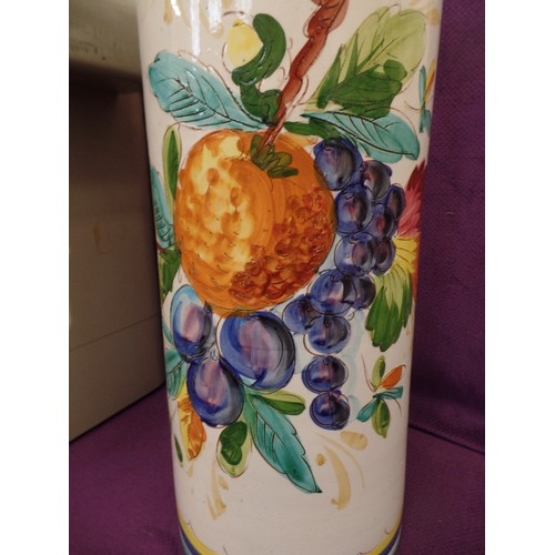 94 - GLAZED CERAMIC UMBRELLA STAND, HANDPAINTED FRUIT DESIGN