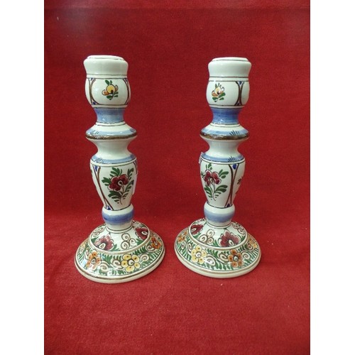 96 - PAIR DELFT CANDLE STICKS