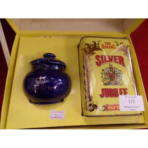 115 - COLMANS SILVER JUBILEE COMMEMORATIVE BOX OF MUSTARD AND MUSTARD POT