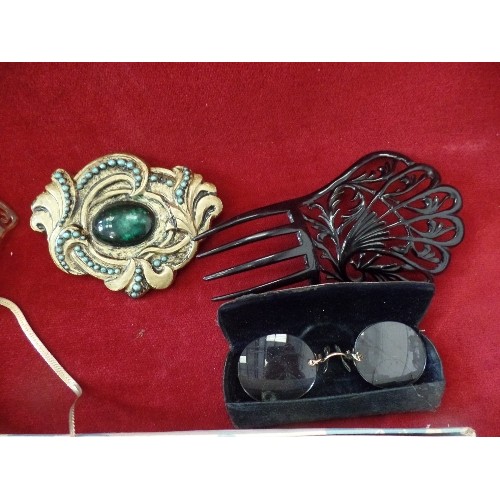 82 - SELECTION LADIES VINTAGE   ITEMS - HAIR COMBS, BUCKLES, BANGLES NECKLACES, BROOCH HAT PINS,  SMALL G... 