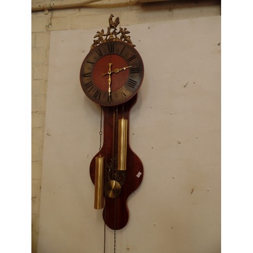 131 - BANJO WALL CLOCK  WITH WEIGHTS AND PENDULUM WITH DECORATIVE BRASSWORK