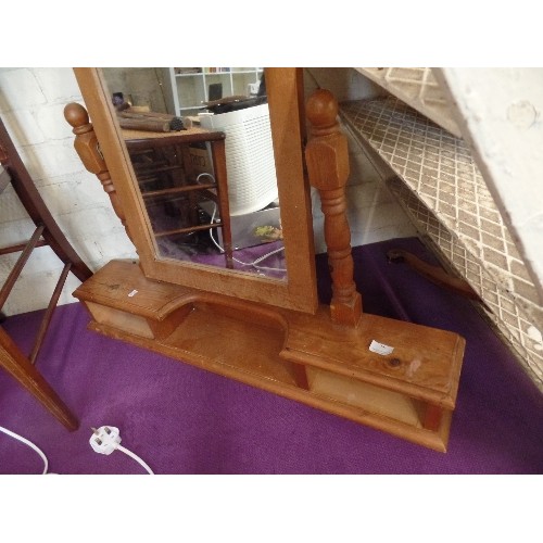 141 - LARGE PINE VANITY MIRROR ON STAND