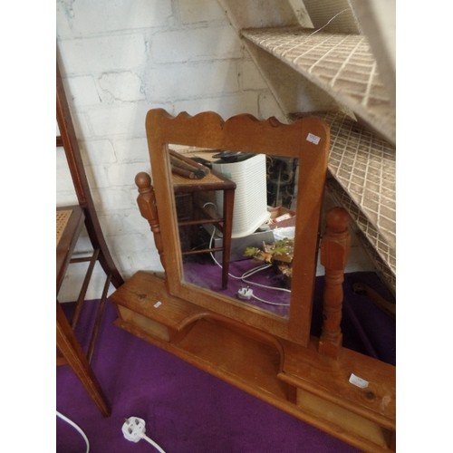 141 - LARGE PINE VANITY MIRROR ON STAND