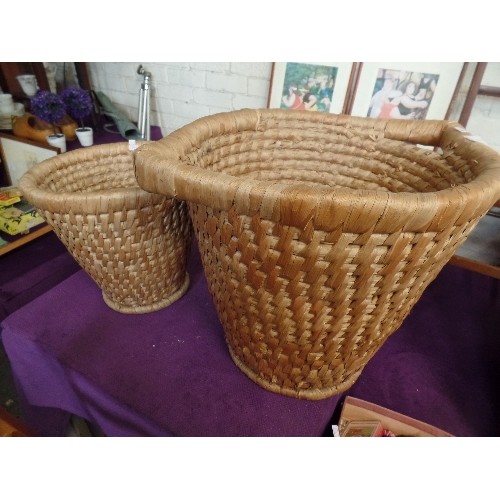 151 - LARGE WOVEN LOG BASKET AND SIMILAR PATTERN WASTE PAPER BIN