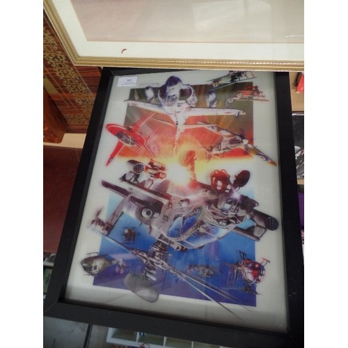 186 - TWO FRAMED AND GLAZED AIRCRAFT PICTURES - ONE OF THE RED ARROWS AND THE OTHER OF PLANES THROUGH THE ... 