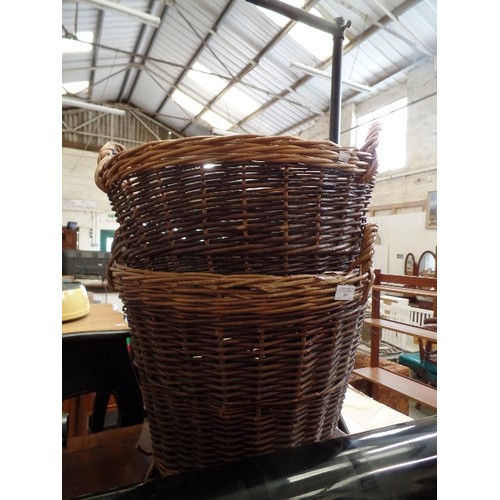 200 - TWO STRONG WICKER LOG BASKETS WITH HANDLES