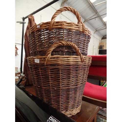 200 - TWO STRONG WICKER LOG BASKETS WITH HANDLES