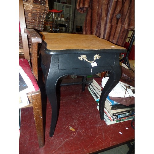 206 - ORNATE FRENCH STYLE SLATE GREY SIDE TABLE WITH DRAWER AND LIGHT WOOD TOP 26