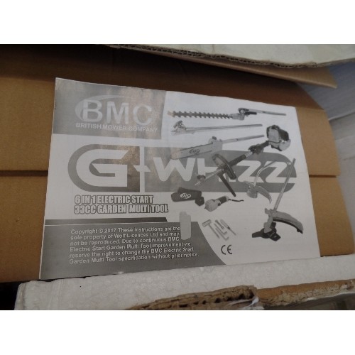 211 - BMC BOXED 6 IN 1 ELECTRIC START GARDEN MULTI TOOL - LOOKS UNUSED - HEDGE CUTTER, STRIMMER, CHAIN SAW... 