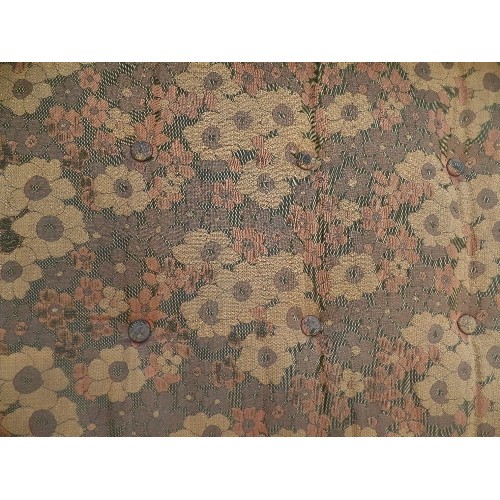 295 - LARGE RETRO-VINTAGE G-PLAN 4-5 SEATER SOFA. FLORAL 70'S FABRIC IN CARAMEL, BROWN & ORANGE. FABRIC IS... 