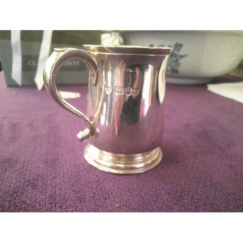 16 - STERLING SILVER CHRISTENING TANKARD, GOLDSMITHS & SILVERSMITHS COMPANY - LONDON 1946, 175 GRAMS. ENG... 