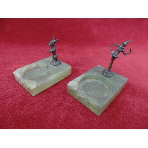 253 - TWO SMALL ONYX ASHTRAYS WITH METAL HARE AND FAIRY DANCER