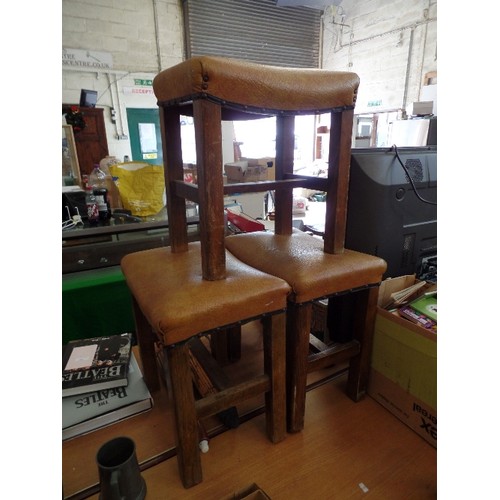 267 - SET OF 3 TAN LEATHER TOPPED OAK FRAME STOOLS WITH STUDDED DETAIL