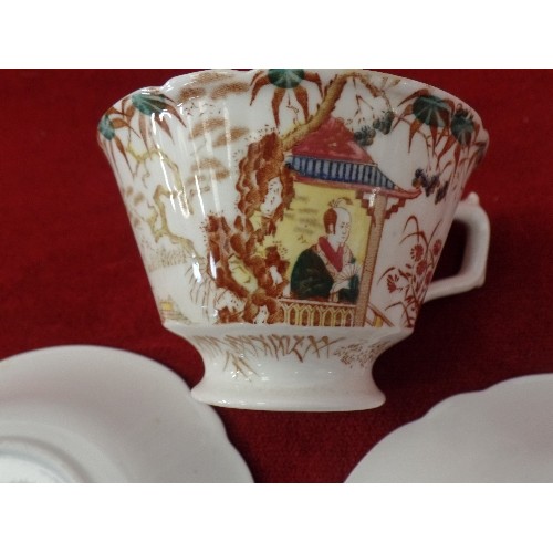 283 - ROYAL CROWN DERBY CUP AND TWO SAUCERS IN ORIENTAL STYLE