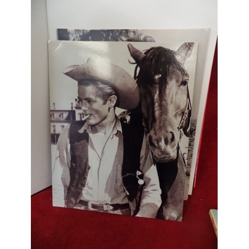 284 - TWO BOOKS ON JAMES DEAN PLUS A FRAMED PHOTO AND STAR PICTURE