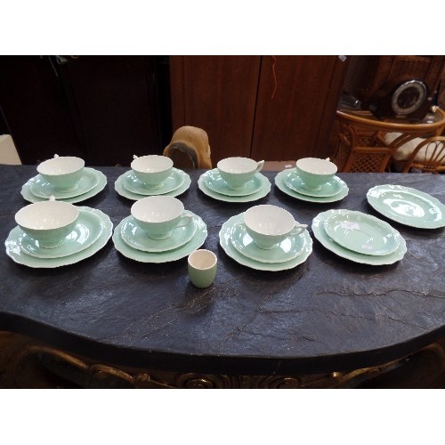 291 - GREEN TEA SET - 8 CUPS, 9 SAUCERS AND 9 TEAPLATES