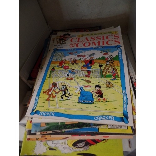 156 - 2 CUBES CHILDRENS ANNUALS (SOOTY, OUTER LIMITS, SWIFT, DANDY, BEANO) WITH PILE VINTAGE COMICS - BEAN... 