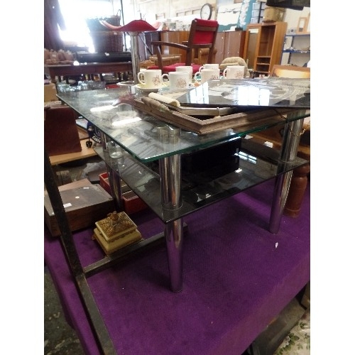 168 - TWO TIER GLASS TABLE WITH CHROME LEGS - TOP 27