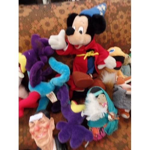 296 - LARGE COLLECTION CUDDLY TOYS - LOTS OF THEM DISNEY CHARACTERS, PLUS A SPITTNG IMAGE REGAN