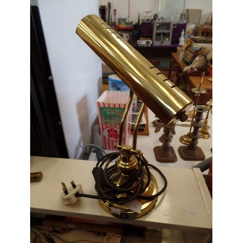 332 - BRASS DESK LAMP WITH BAR SHADE. WORKING