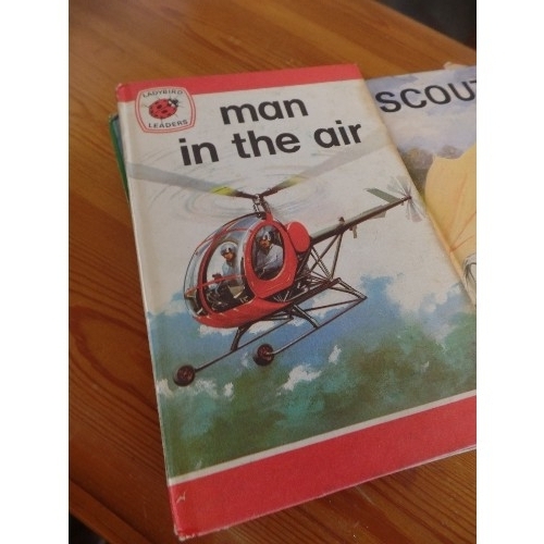 336 - 9 X VINTAGE LADYBIRD BOOKS. INC SCOUTS, MAN IN THE AIR, 'PEOPLE AT WORK' THE FISHERMAN.