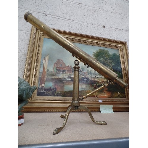 176 - EARLY 19TH CENTURY SINGLE BRASS TELESCOPE ON STAND BY SPENCER BROWNING AND RUST LONDON - FOLDING TRI... 