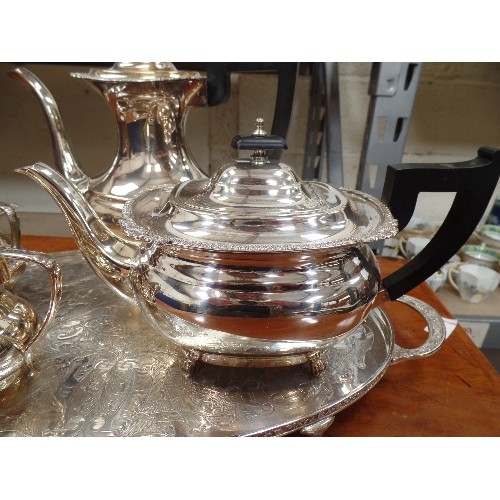 70 - A GOOD MID 20TH CENTURY VINERS OF SHEFFIELD SILVER PLATED TEA AND COFFEE SERVICE ON A VINERS TRAY