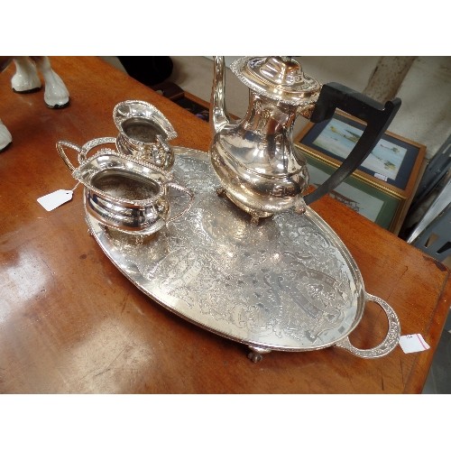 70 - A GOOD MID 20TH CENTURY VINERS OF SHEFFIELD SILVER PLATED TEA AND COFFEE SERVICE ON A VINERS TRAY