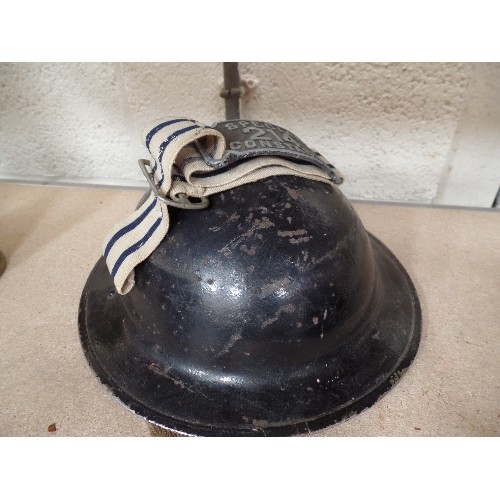 180 - A WW2 SPECIAL CONSTABLE'S BRODIE TYPE HELMET TOGETHER WITH A SPECIAL CONSTABLE ARM BAND