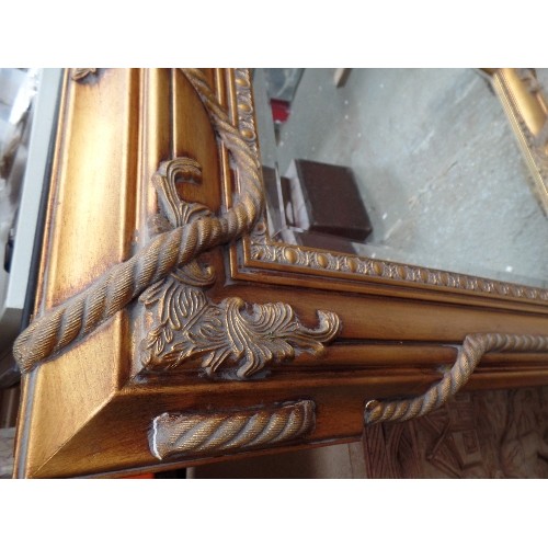 110 - LARGE GILT FRAMED MIRROR WITH NAUTICAL ROPE DETAIL, BEVELLED GLASS - 80CM X 90CM