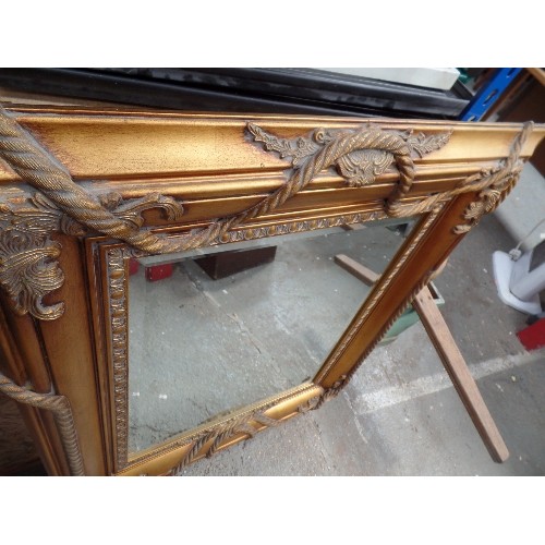 110 - LARGE GILT FRAMED MIRROR WITH NAUTICAL ROPE DETAIL, BEVELLED GLASS - 80CM X 90CM