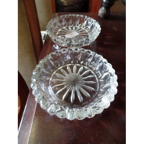 361 - PAIR OF HEAVY CUT-GLASS ASHTRAYS.