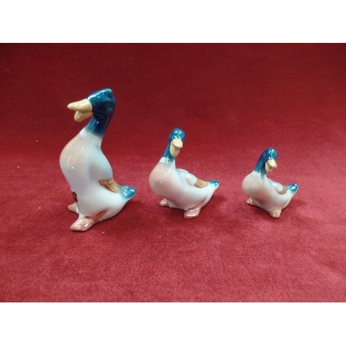 1 - THREE BESWICK DUCKS, THE LARGEST WITH PAPER LABEL - 10CM