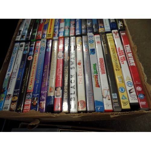 413 - 3 BOXES FULL OF DVD'S. MEN IN BLACK, SCOOBY DOO, FAME, NIGHT AT THE MUSEUM II, THE SMURFS ETC